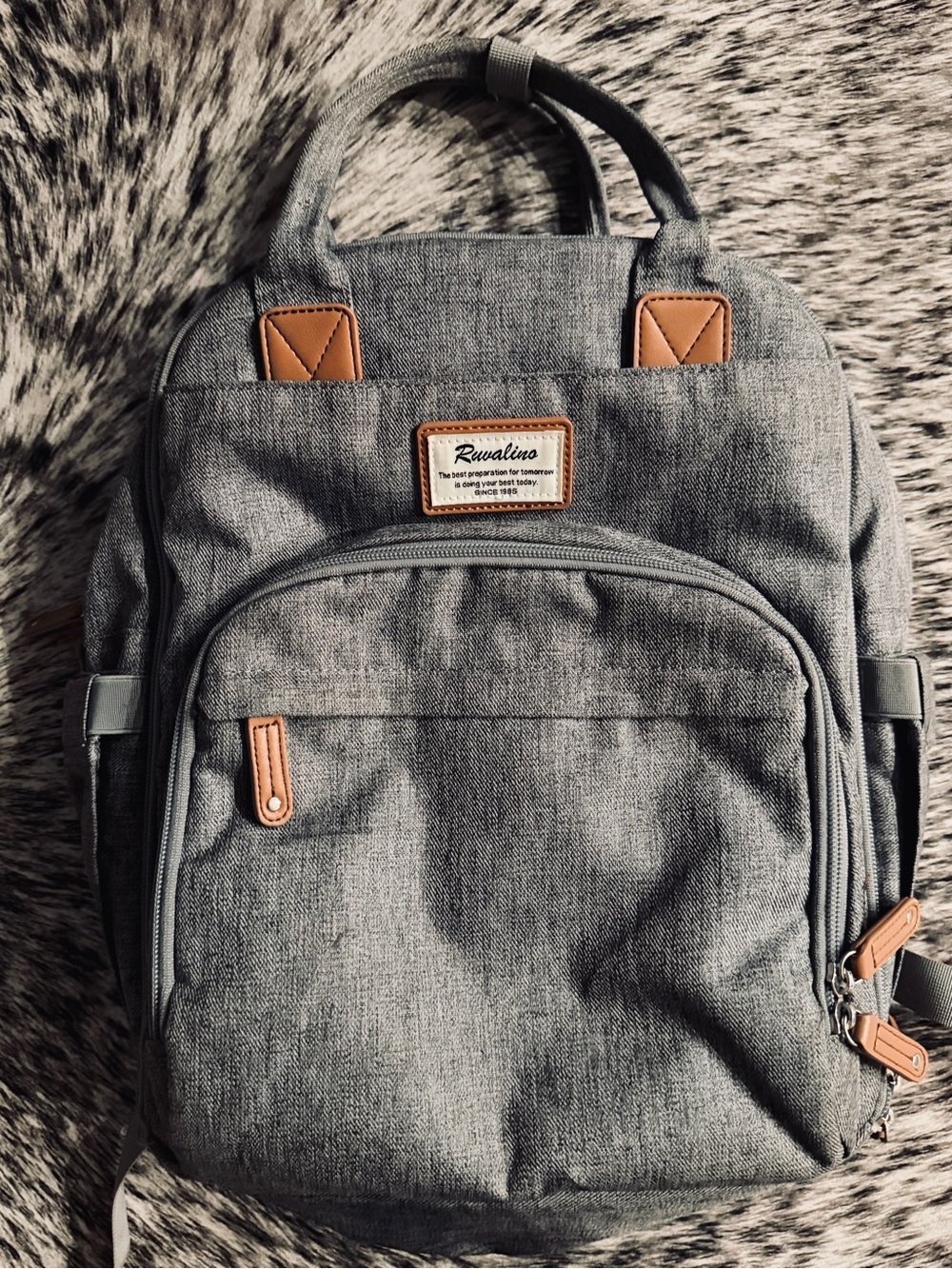 Gray Backpack with Tan Accents